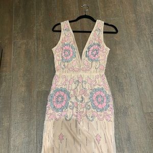 Lace and beads deep v long beaded dress - size s. Worn once. Perfect condition.